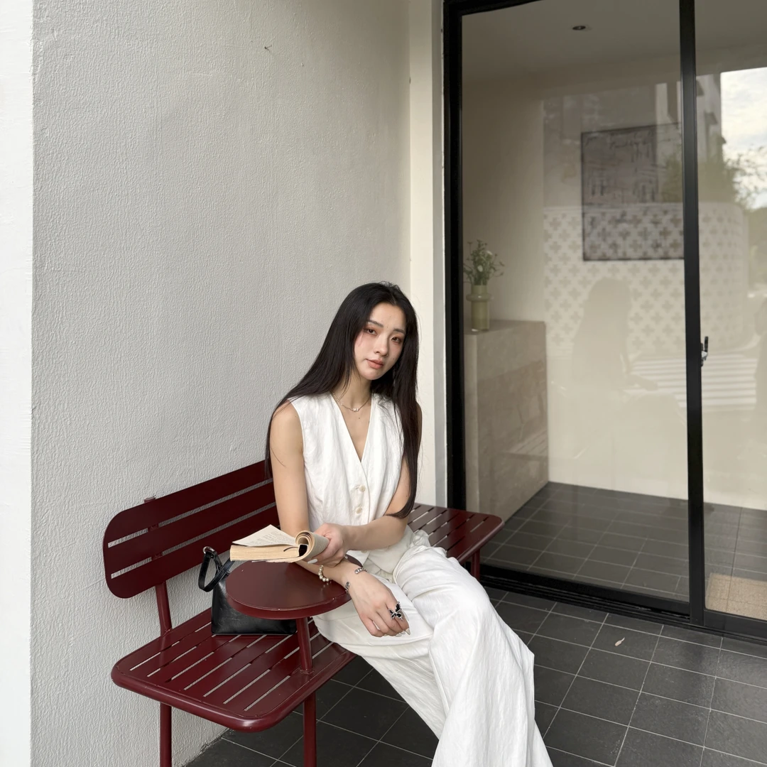 euri桑蚕丝·亚麻砂洗面料丨老钱风显瘦通勤V领马甲-MY5964