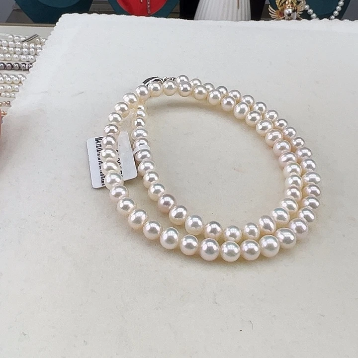 淡水珍珠银S925镶嵌颈饰5-6➕极光金属光