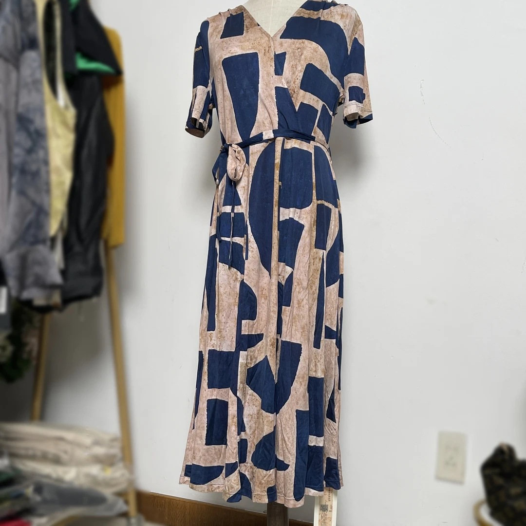 桑蚕丝V领格子夏季长款气质显瘦连衣裙111412