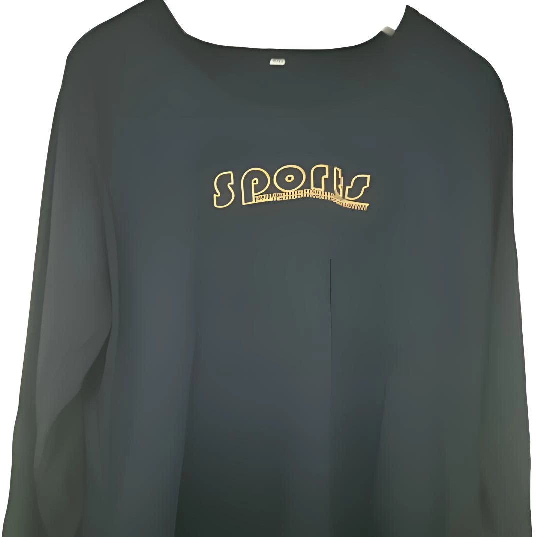 女款蓝色印花长袖圆领休闲绿色T恤宽松上衣时尚百搭秋冬运动日常