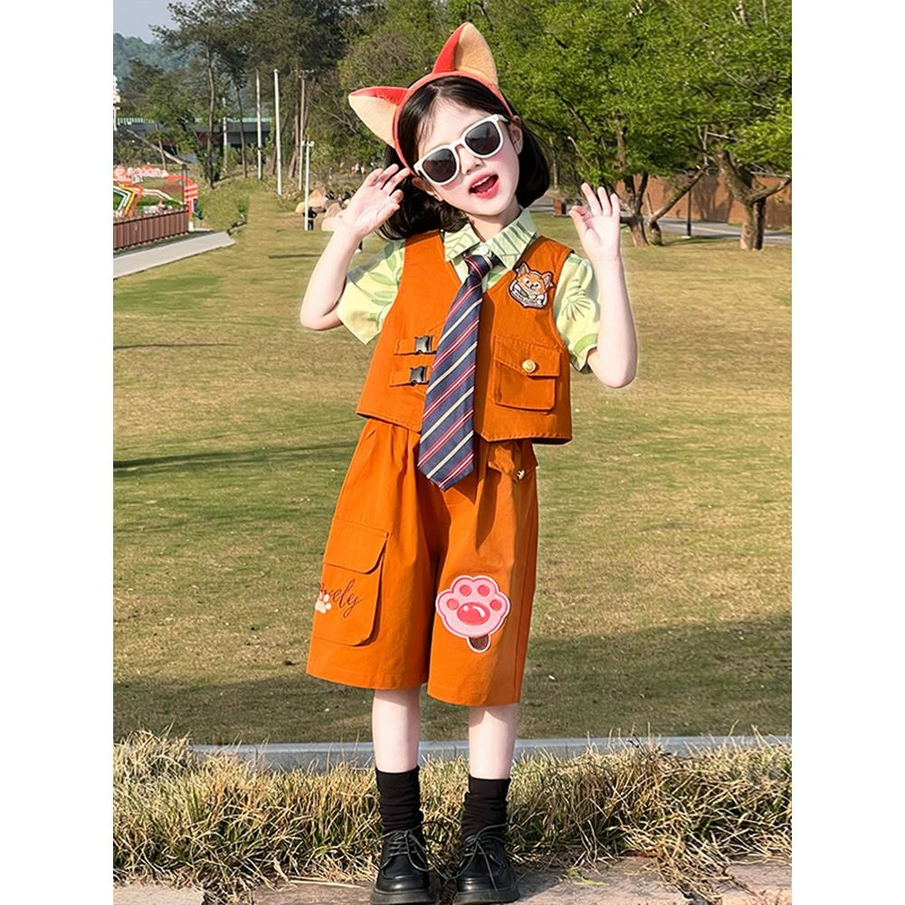 女童夏季套装2025新款洋气儿童时髦工装短裤女大童夏装衬衫三件套
