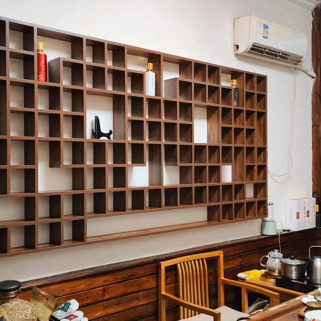 定做实木格子架壁挂置物架收纳架茶壶展示架书架货架饰品架茶杯架