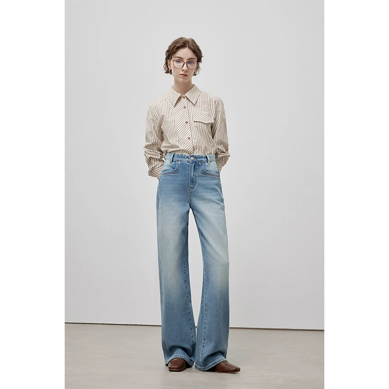 阔腿牛仔裤女款秋冬季高腰百搭显瘦拖地裤怀旧复古蓝色直筒裤女士