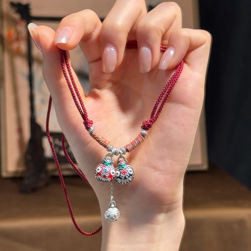 早兰 吊坠足银布艺 【金福佑项链】足银999隔珠S925吞金兽一家项链