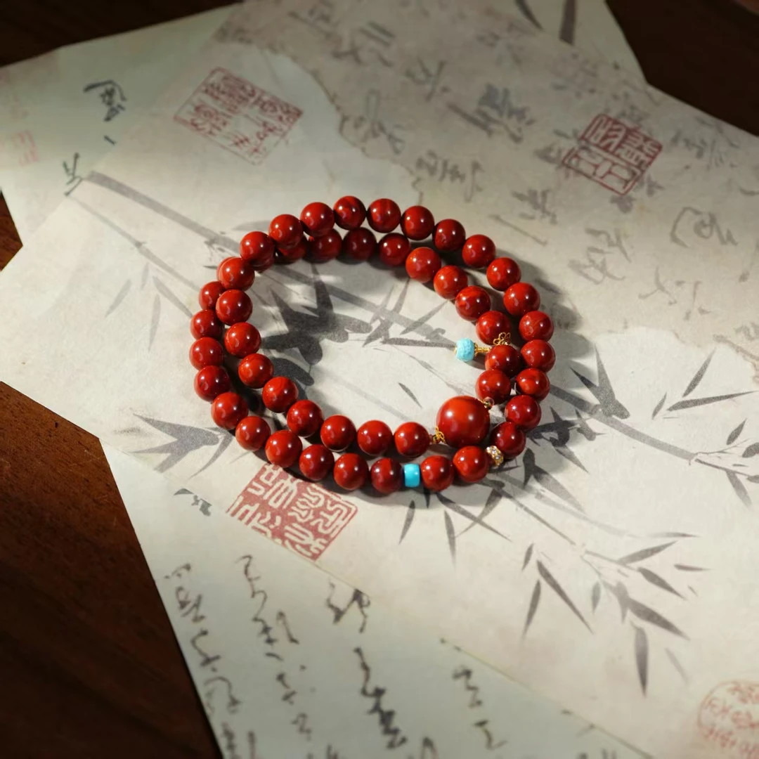 【朱雀台】花奢珠宝 南红火焰纹双圈18K金手串（多样性发货）