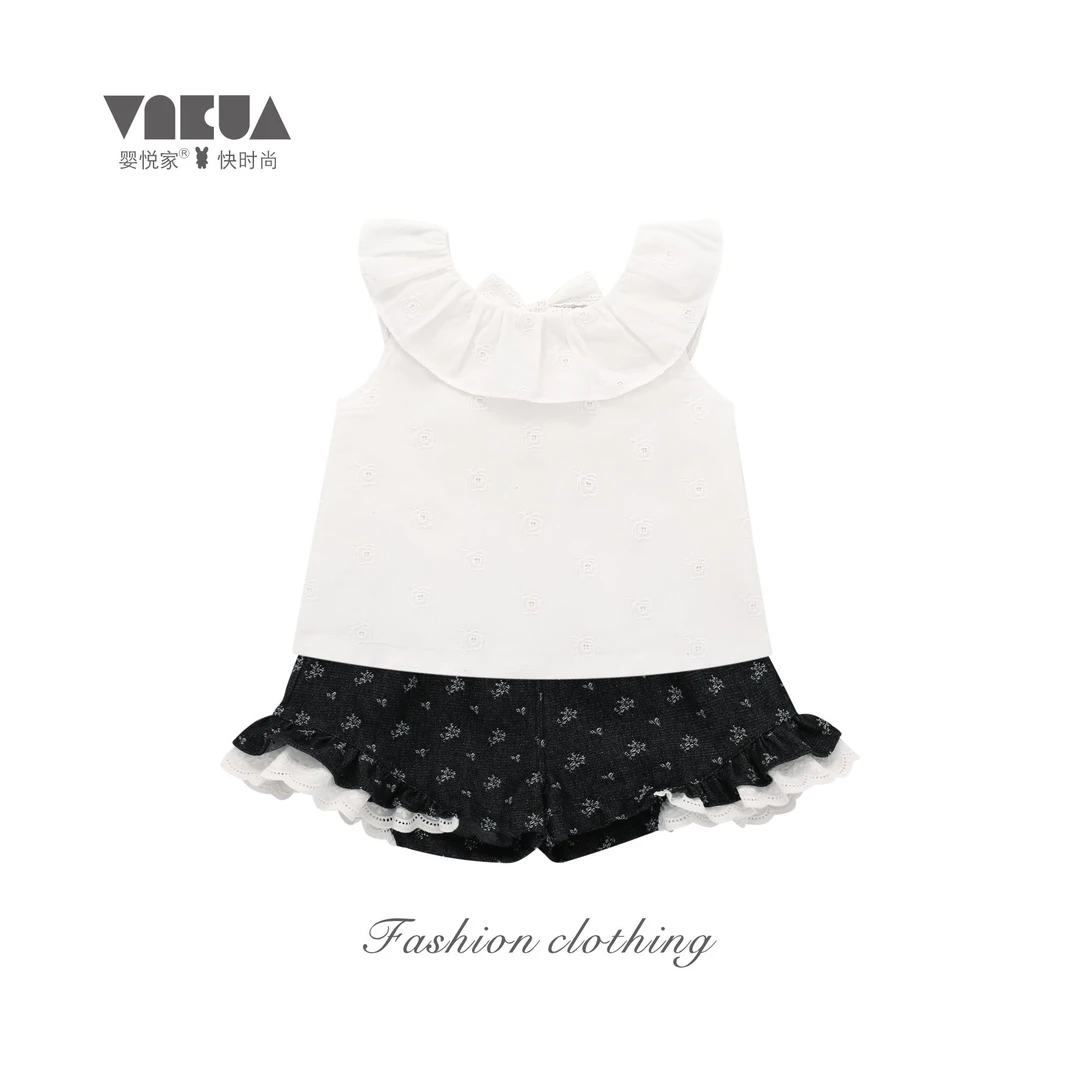 婴悦家夏季女童无袖洋气甜甜女孩上衣+甜甜女孩短裤88549+88550