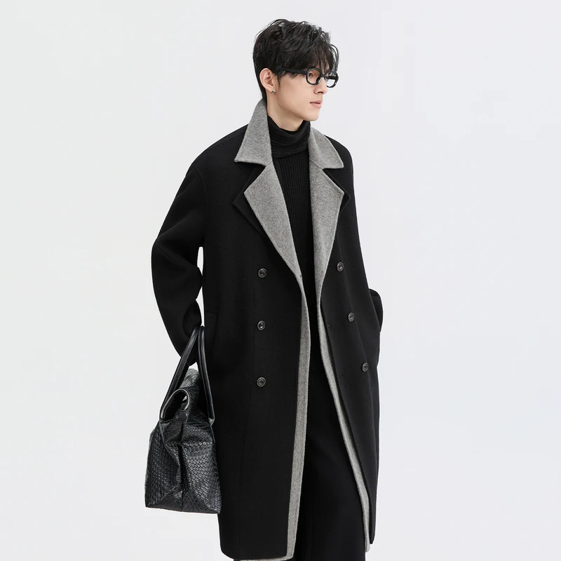 【双层领双面呢大衣】BJZE冬季100羊毛中长款设计感外套男士P541598