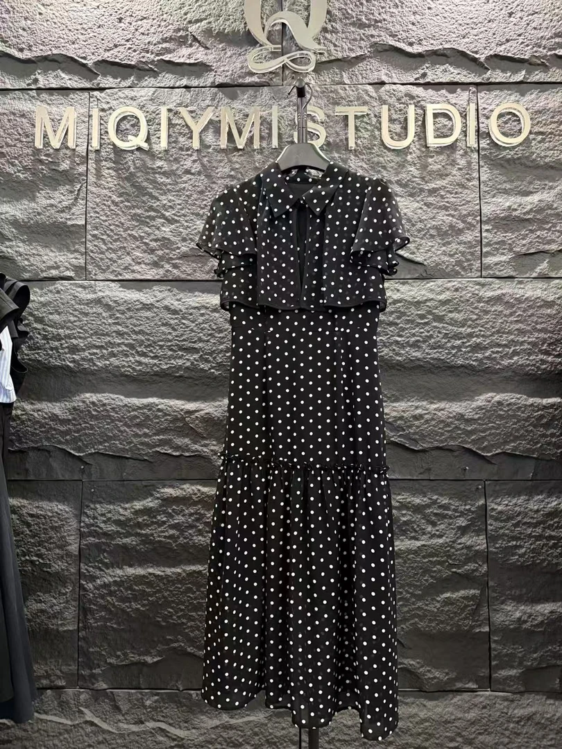 2025原创大码高定设计师款收腰休闲风波点气质百搭连衣裙251421