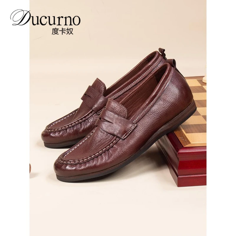 马皮豆豆鞋懒人鞋一脚蹬夏季透气高端休闲皮鞋复古简约风休闲皮鞋