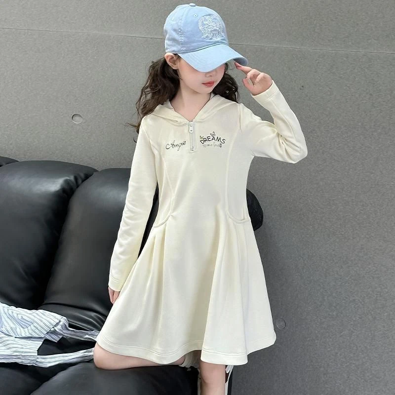 女童秋装新款连帽连衣裙2025潮款中大童女孩韩版学院风休闲童裙潮