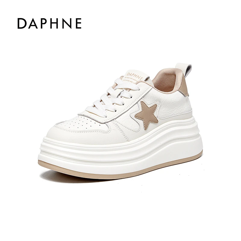 达芙妮正品2025秋季爆款小白鞋休闲百搭系带星星鞋潮流厚底板鞋L