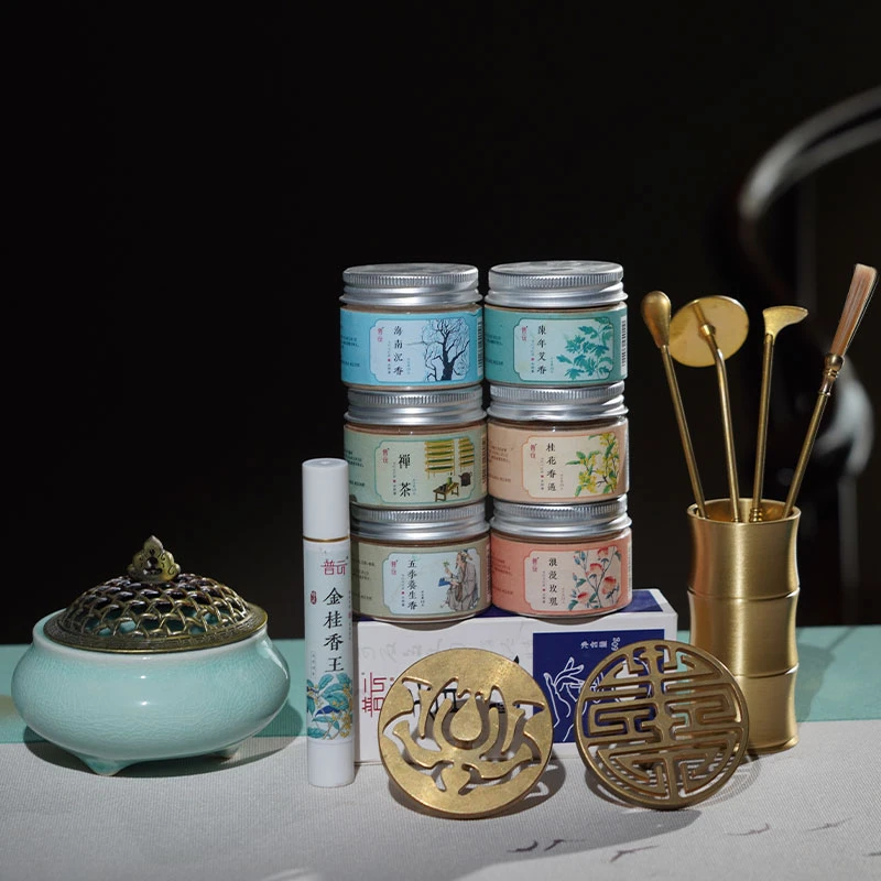 普云6味香粉+香篆模+香道工具+香道灰+陶瓷炉+香巾