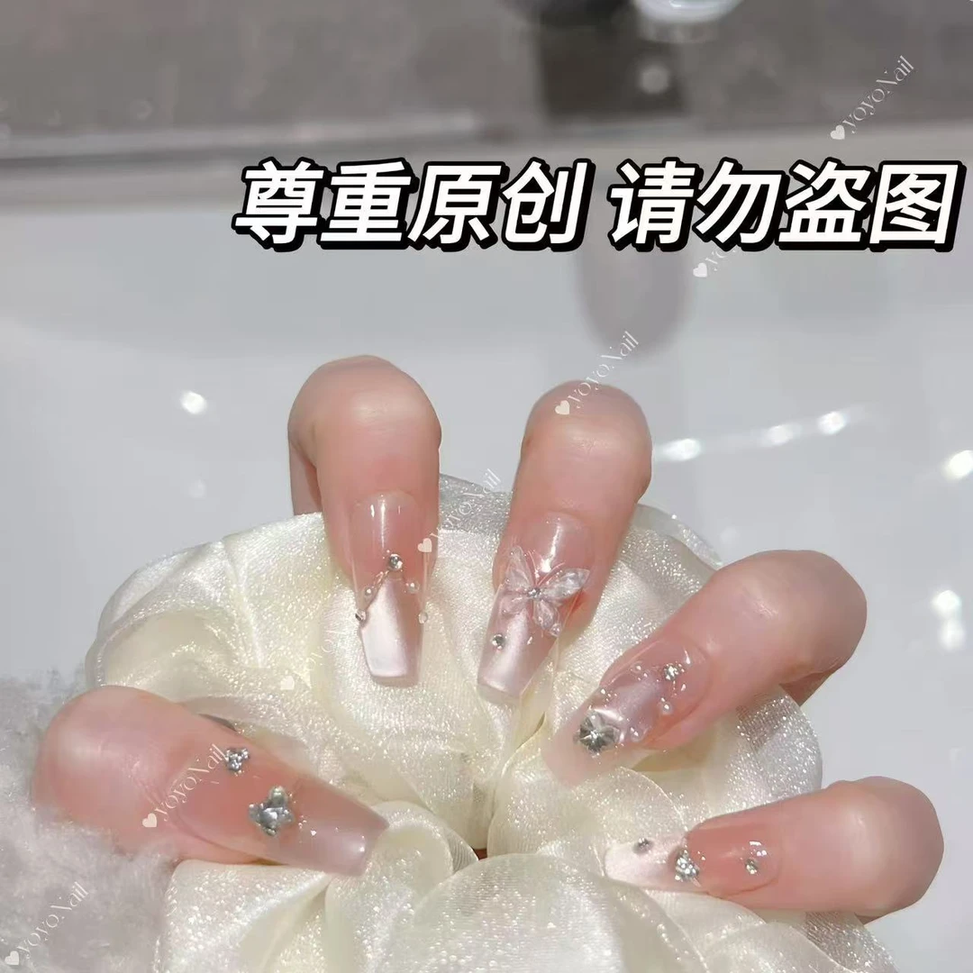 【月光银蝶】24年新款纯手工穿戴甲美甲贴穿戴式光疗甲冰透渐变流行
