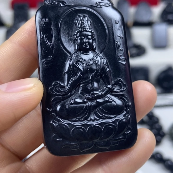 林***风颈饰未镶嵌和田玉（墨玉）山水观音
