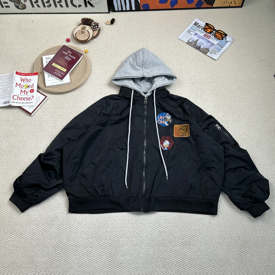 2024年秋季新款时尚百搭纯色连帽长袖厚外套8317