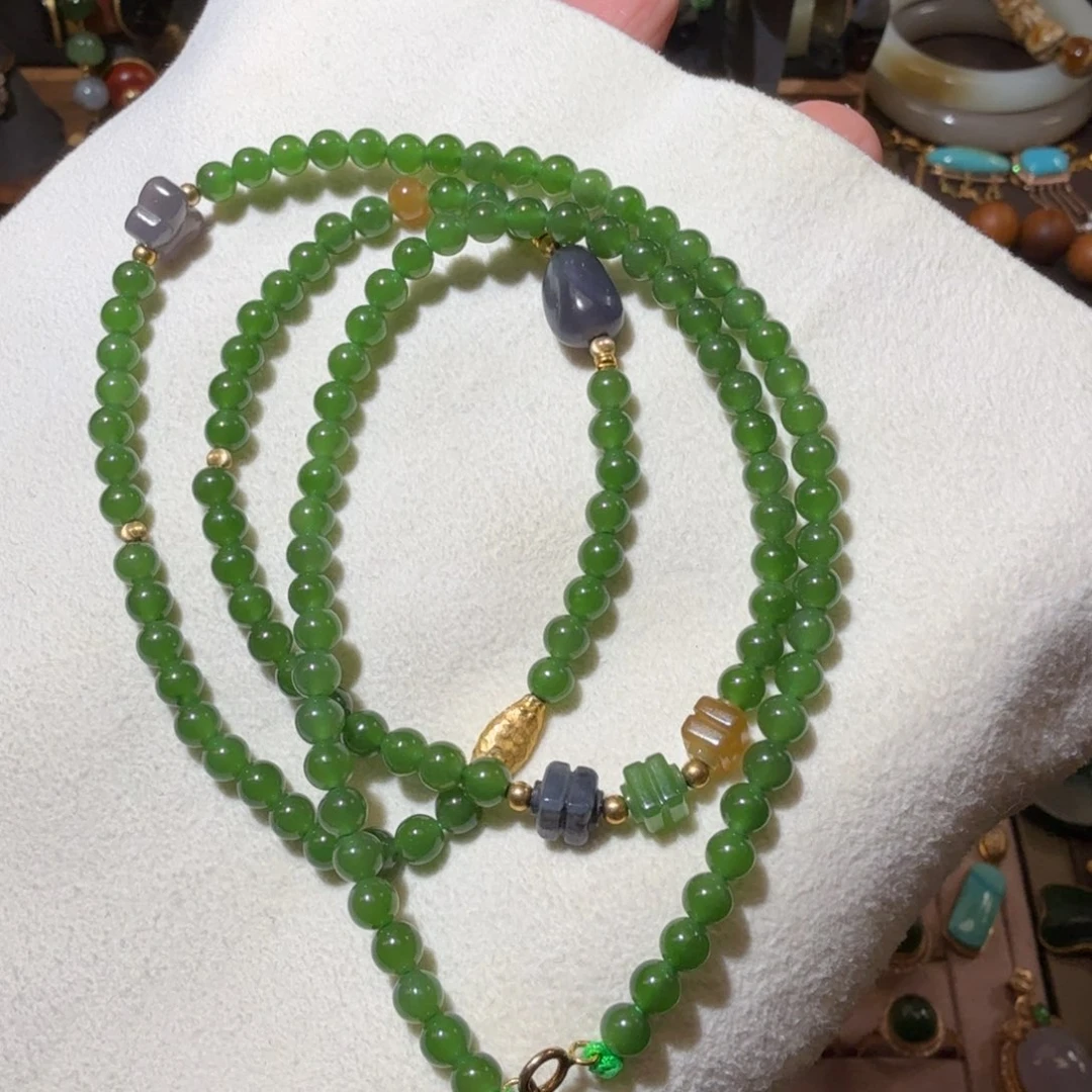 和田玉（碧玉）18K金镶嵌手串