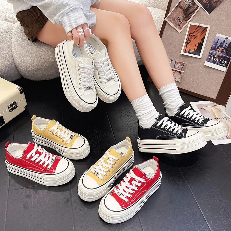 厚底帆布鞋女2025新款夏季配裙子休闲运动板鞋百搭爆款学生小白鞋
