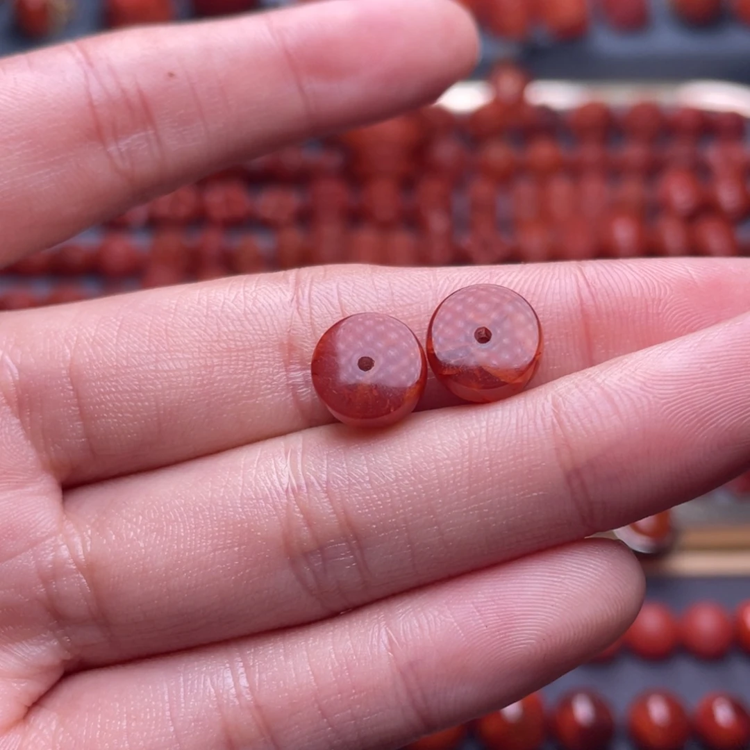 南红玛瑙未镶嵌其他W9.9瓦西玫红带点火焰隔片一对