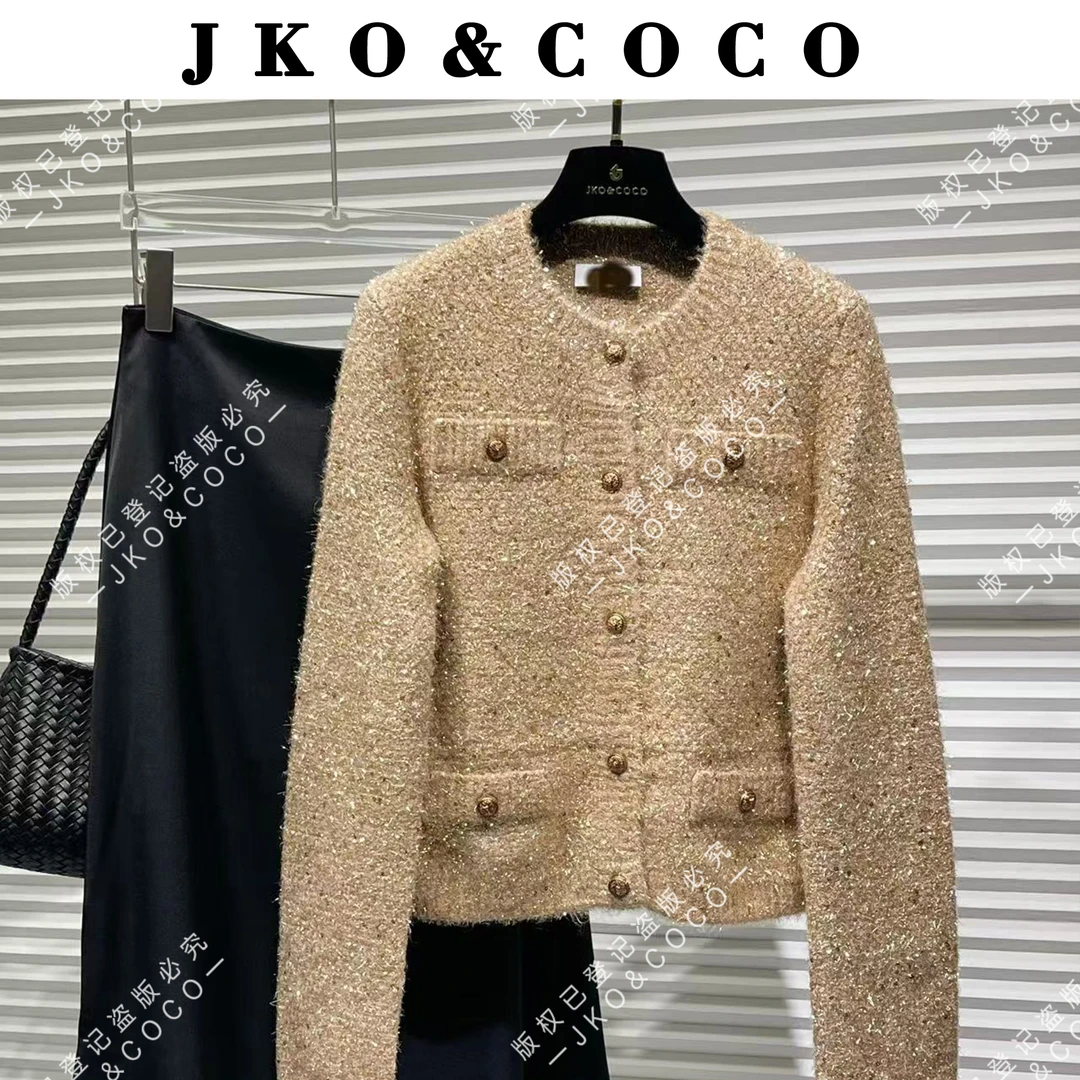 JKO&COCO【鎏金名媛】秋冬进口水晶纱时尚 气质百搭圆领针织衫