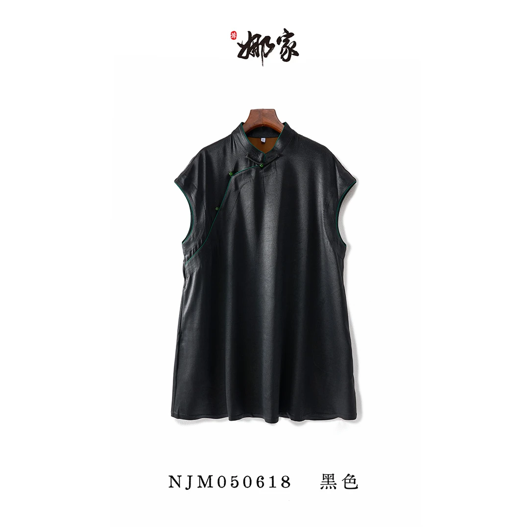 娜家·国风【墨荷听雨】重磅香云纱油皮复古上衣新中式黑色老钱风