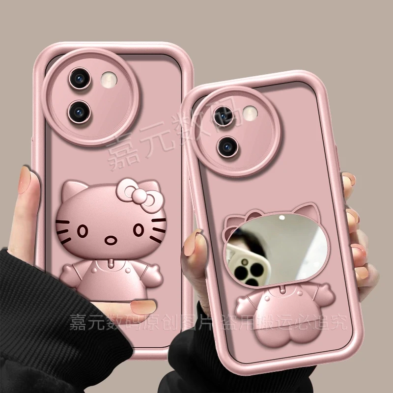 适用于【vivoy200i】金属漆香槟粉高级感猫咪支架手机壳防摔创意女