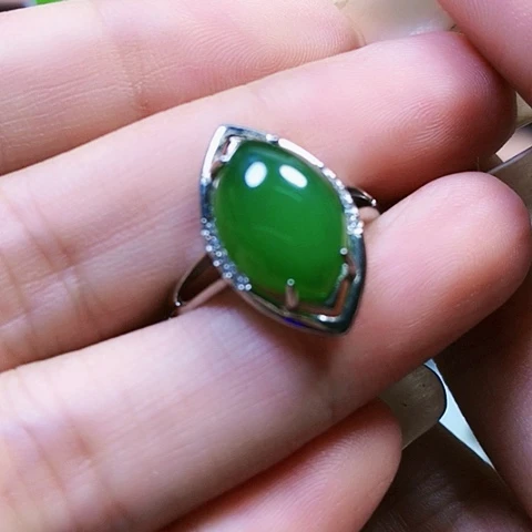 和田玉戒指银S925镶嵌