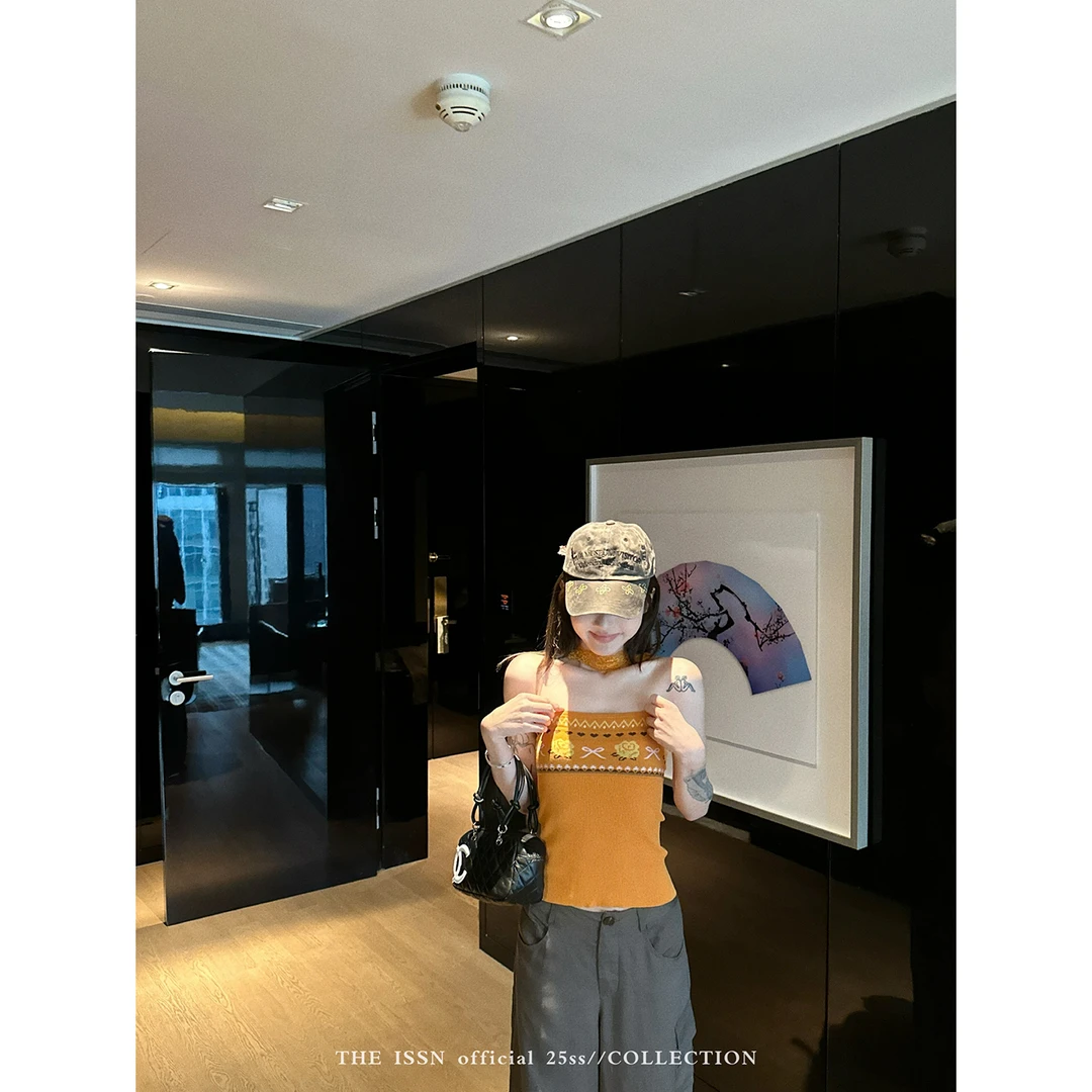 THEISSN宁司 刺绣抹胸背心女夏季辣妹气质露肩无袖上衣 0927