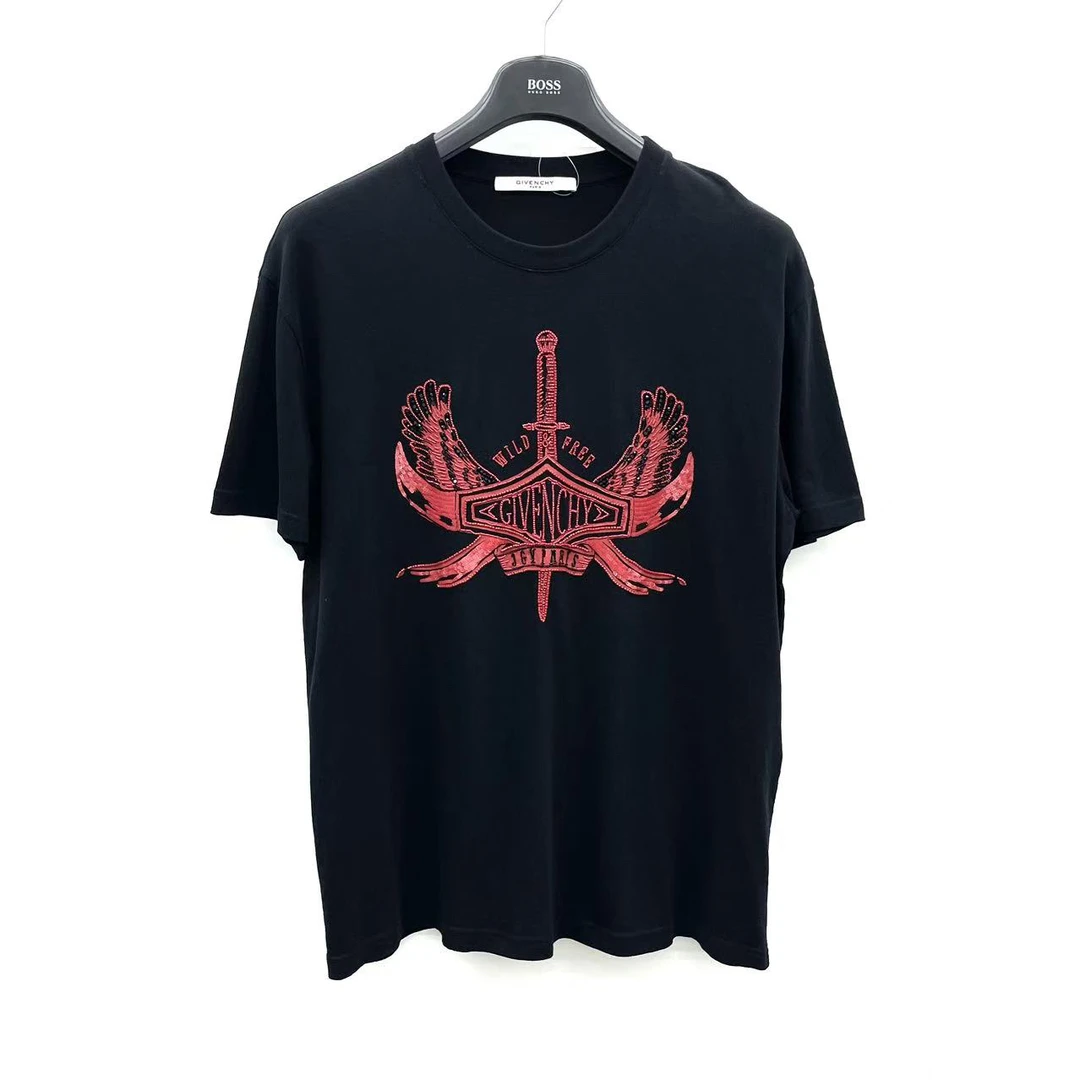 99新 Givenchy/纪梵希 黑色顶珠前后图案T恤短袖L码2221