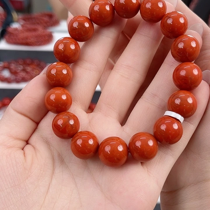 南红玛瑙未镶嵌瓦西柿子红满肉火焰13mm手串