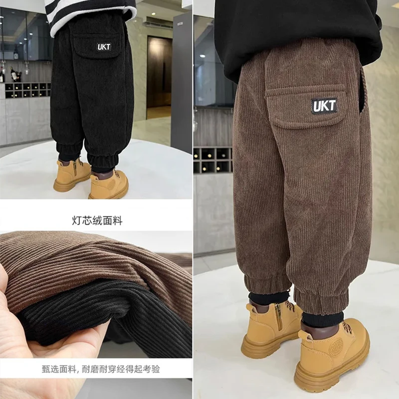 男童秋冬加绒裤子秋冬季中小童帅气打底裤加厚双面绒保暖休闲长裤