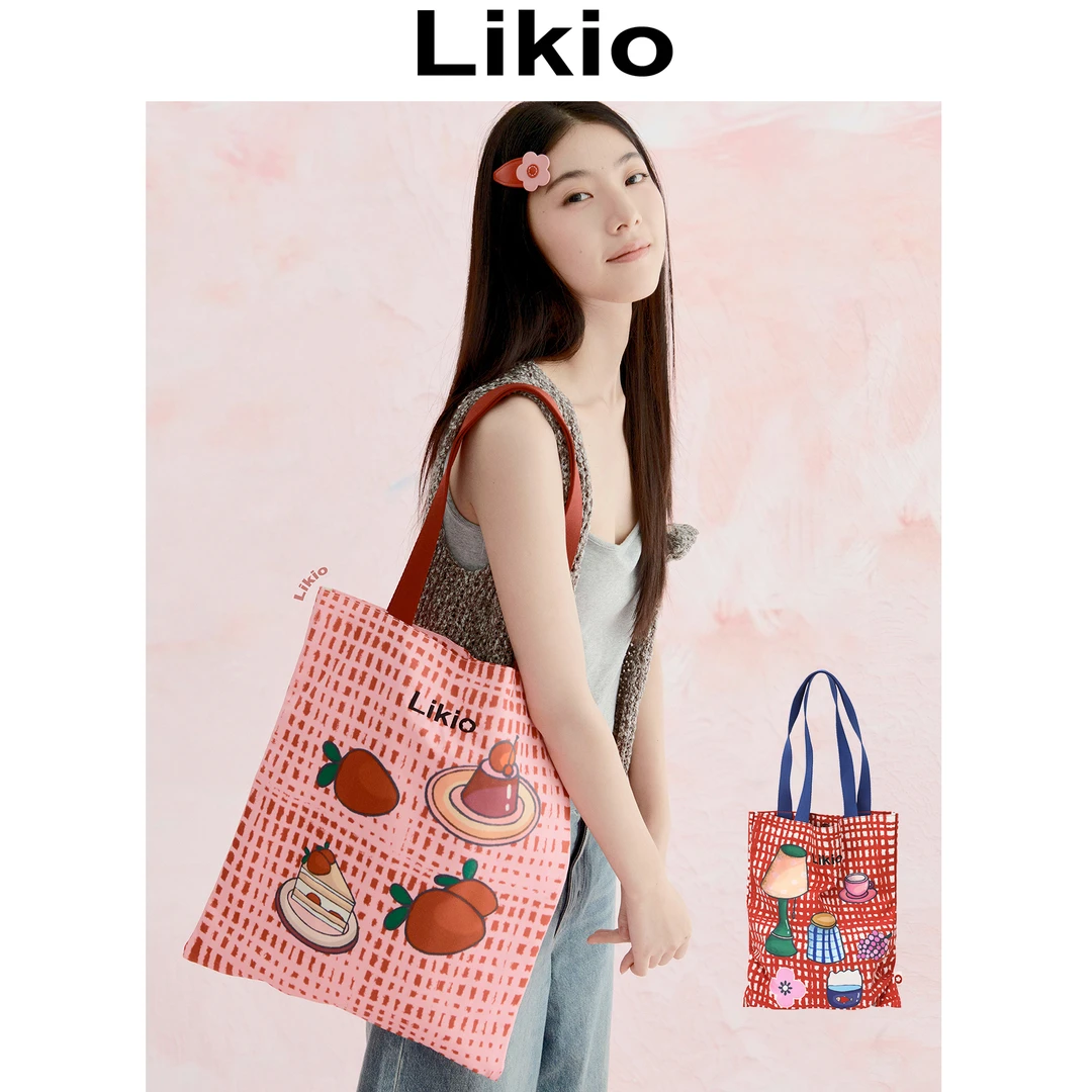 Likio x 小小蛋糕房 涂鸦撞色托特包大容量单肩包  斜跨包女新款