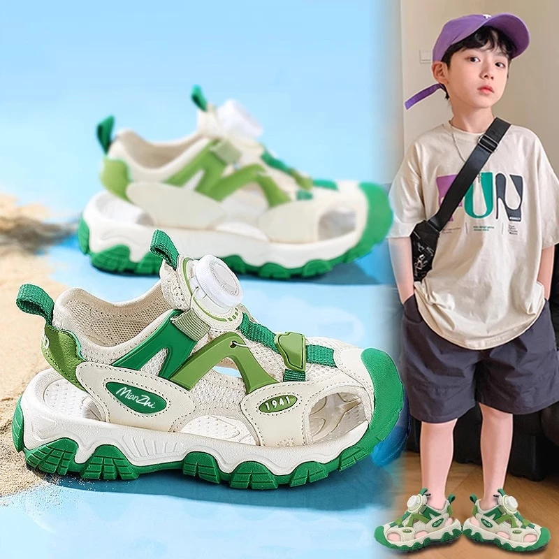 ABC男童凉鞋2025夏季儿童镂空软底透气沙滩鞋中大童运动防滑凉鞋