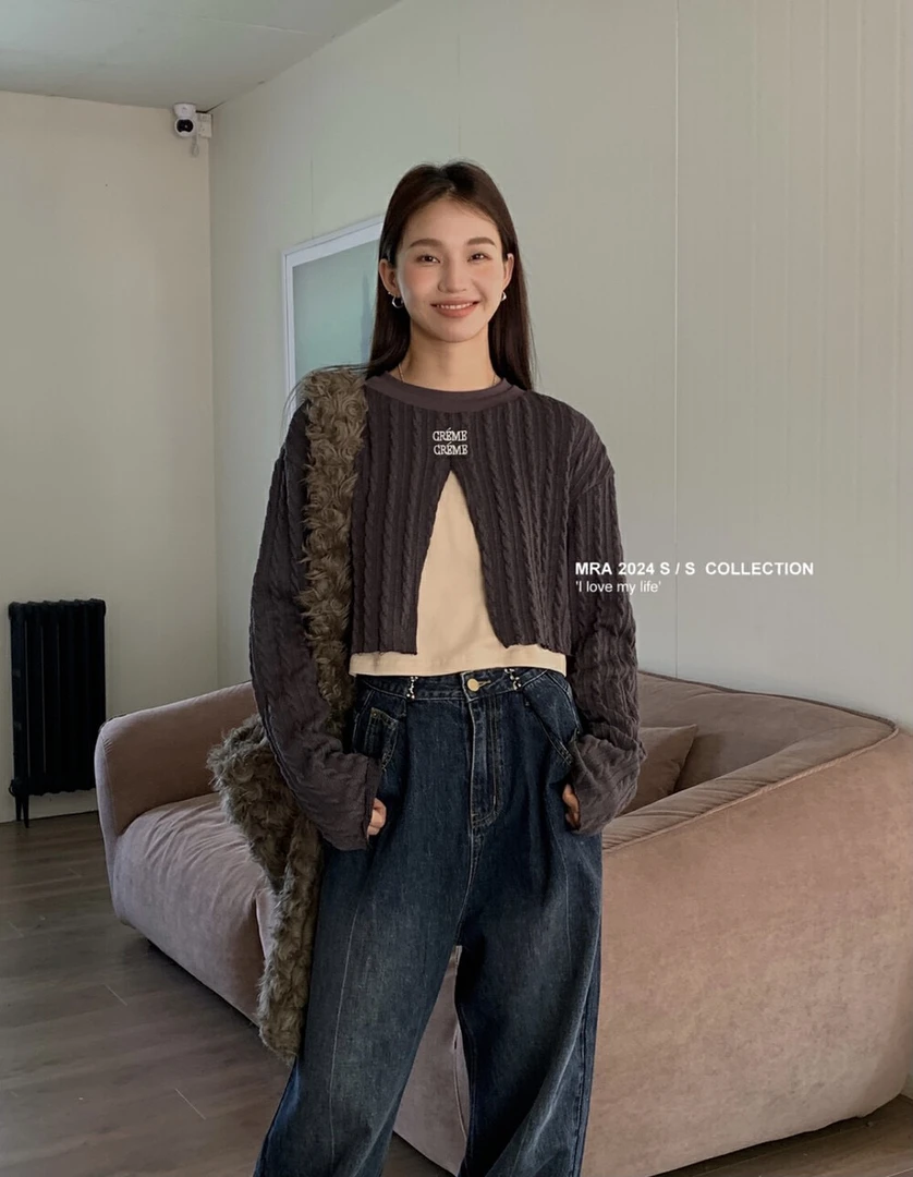 针织假两件简约上衣显瘦