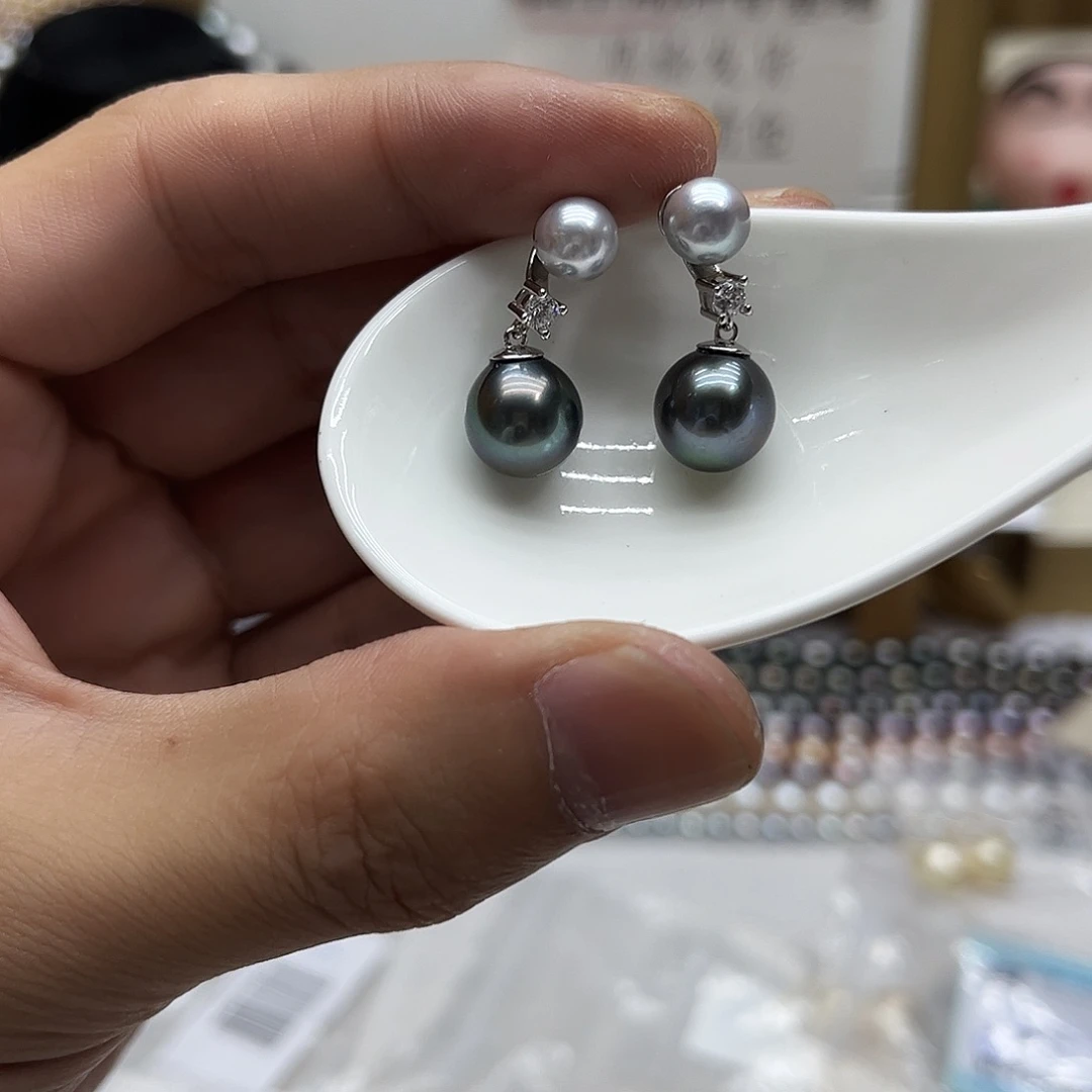银S925镶嵌耳饰海水珍珠