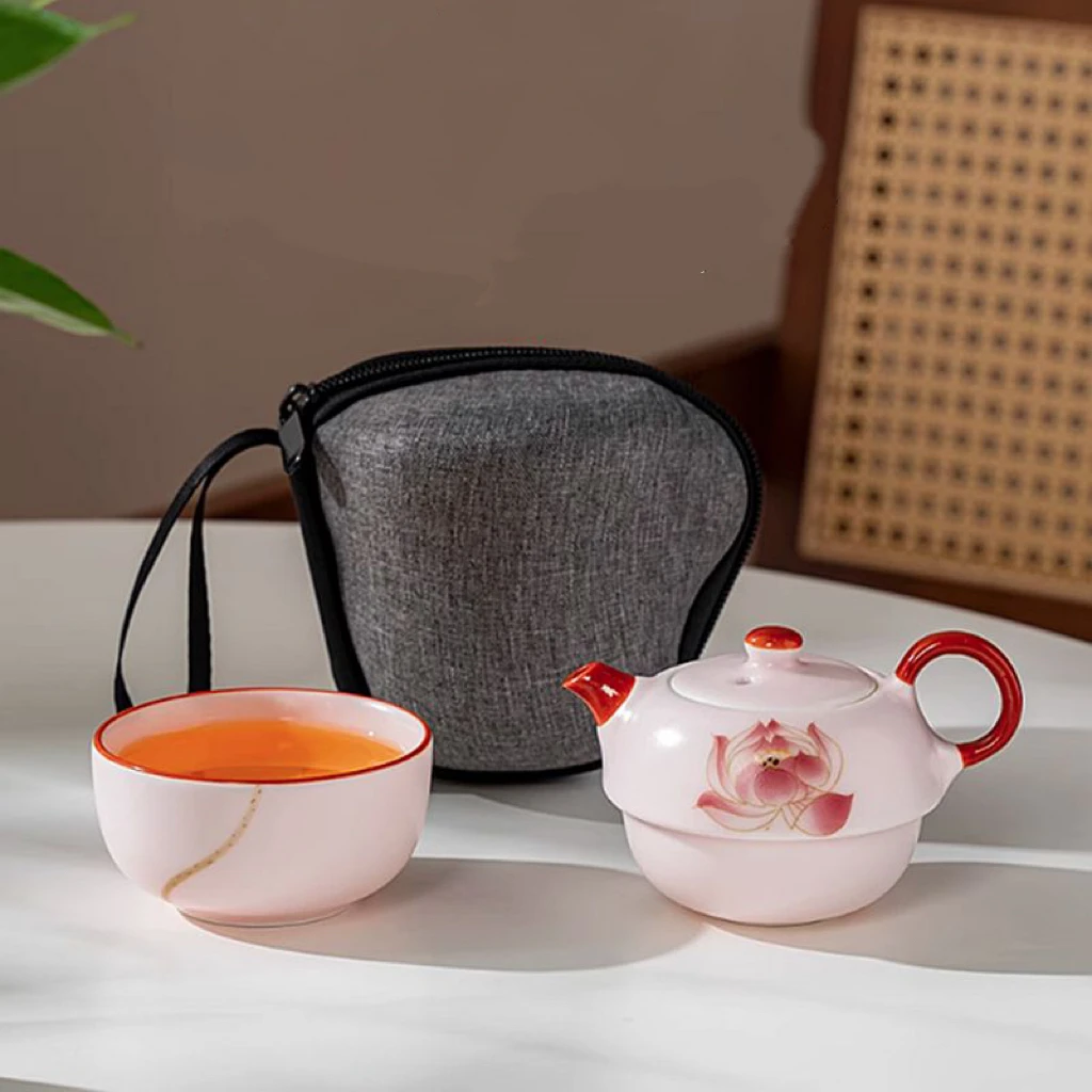 粉汝【荷花】个人泡单人泡当代汝窑便携旅行茶具C0870