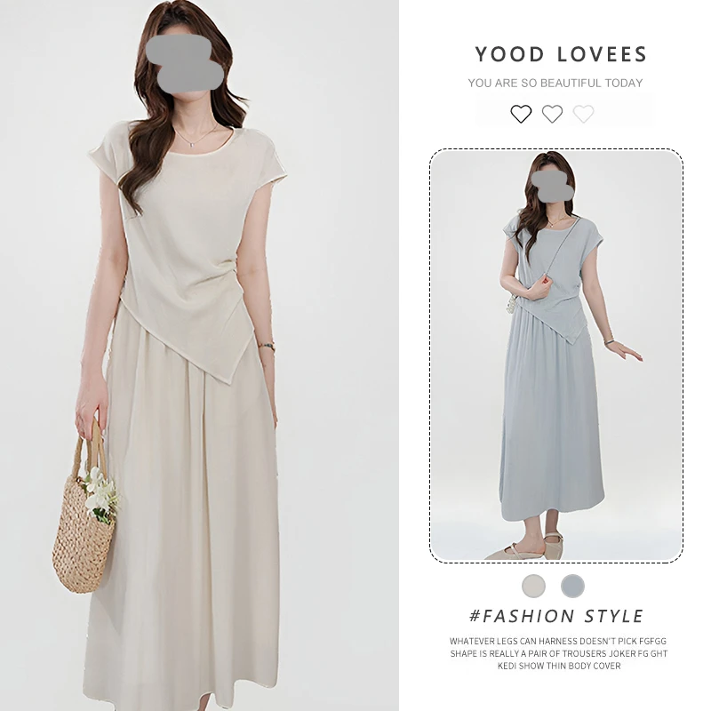 韩系通勤时尚套装裙2025夏季新款小众不规则纯色小衫半身裙两件套