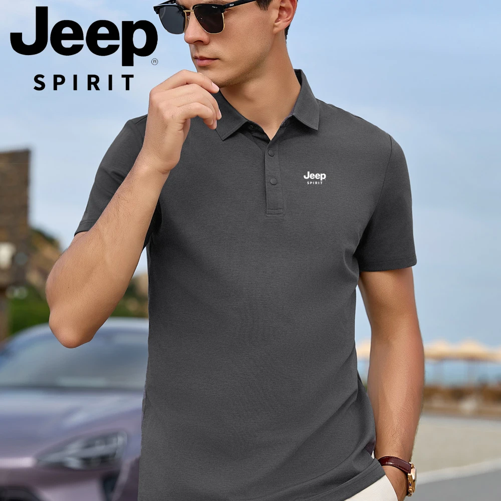 吉普夏季Polo衫2025新款男士翻领短袖T恤休闲商务上衣冰感棉灰色