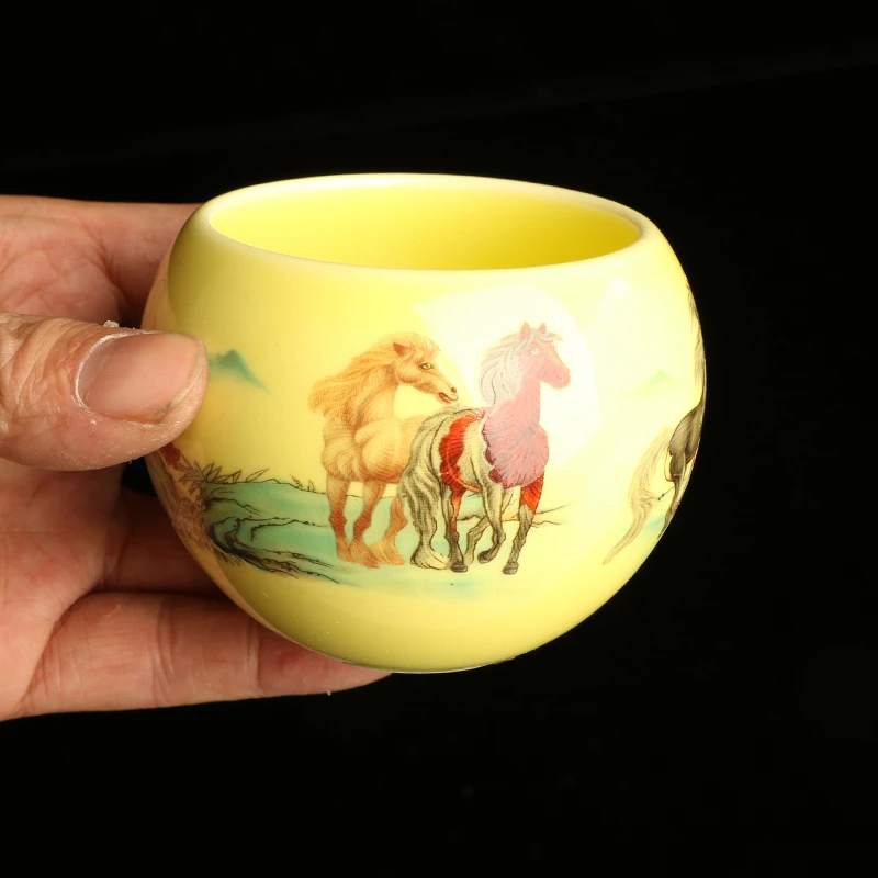 龙蛋八骏图黄茶杯茶具S811
