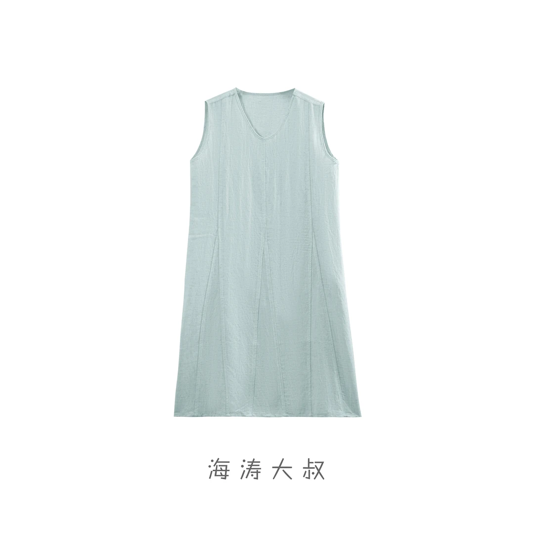 【海涛大叔】「轻简印象」天丝亚麻无袖V领连衣裙
