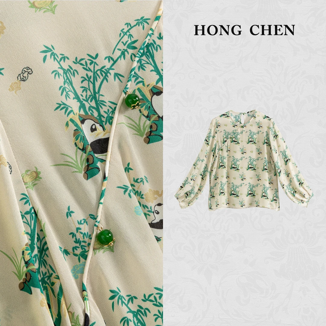 【虹辰·熊猫真丝】高端气质桑蚕丝上衣高级感时尚优雅新中式-HC1502