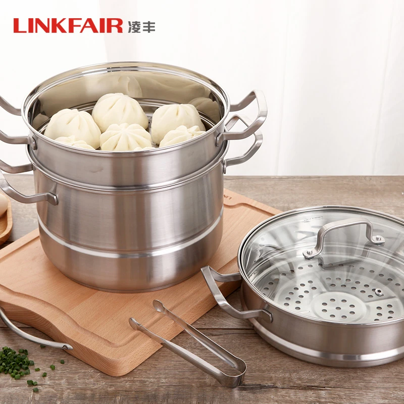 LINKFAIR/凌丰诺堡26CM三层蒸锅多功能家用不锈钢凌丰不锈钢蒸锅