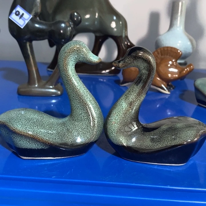 橙***0瓷片窑变天鹅一对