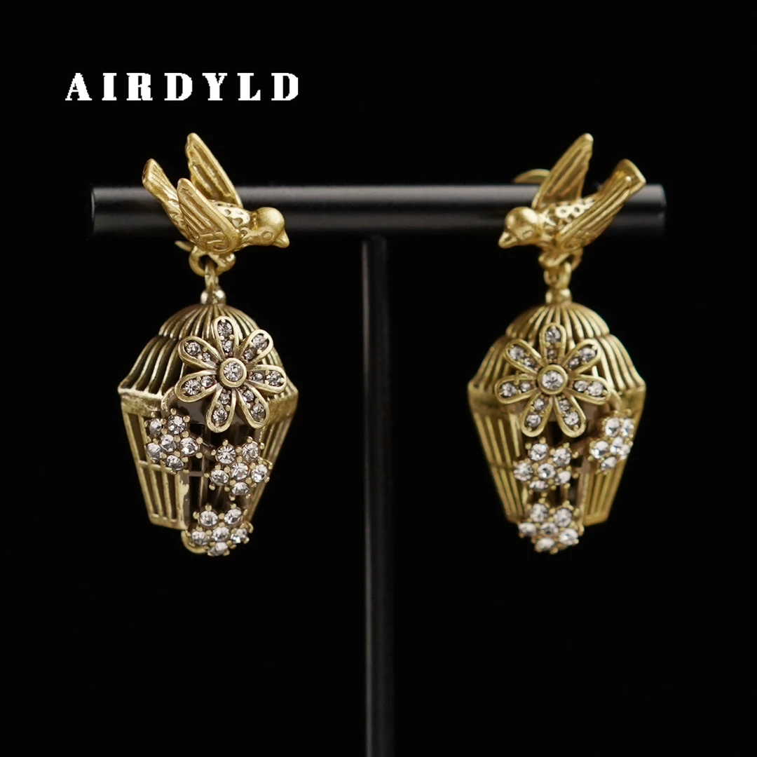 黄铜耳饰 【自由鸟】复古宫廷风个性精致鸟笼耳环