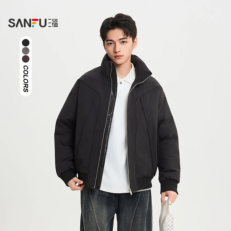 SANFU/三福2025冬男士线条分割立领羽绒服休闲宽松保暖外套517500
