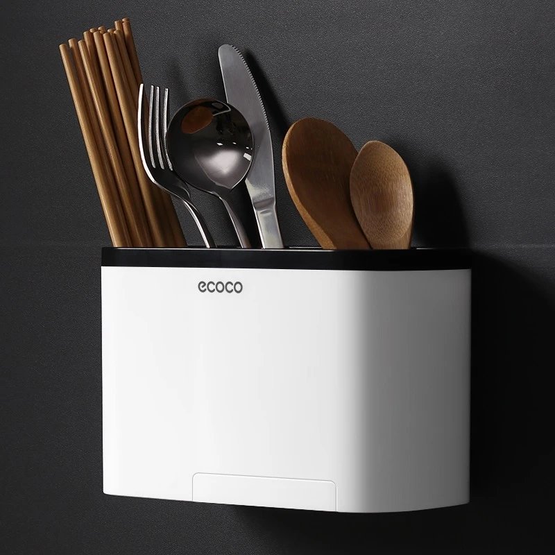 ecoco吸壁式筷子筒收纳沥水免钉壁挂筷笼餐具刀具厨房用品盒多功