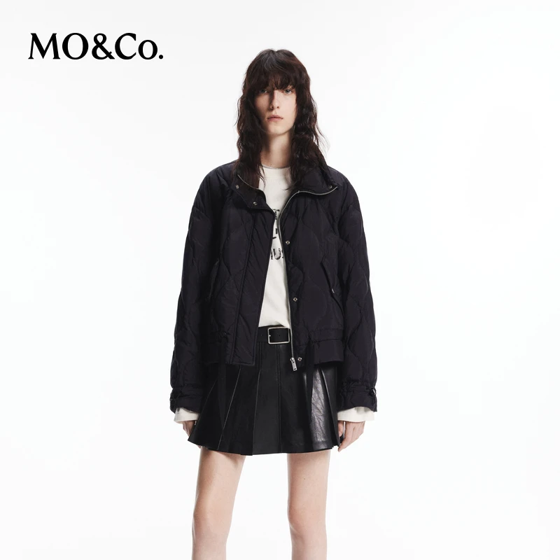 MOCO秋充绒高领抽绳下摆拉链按扣鸭绒羽绒服MBD3EINT09