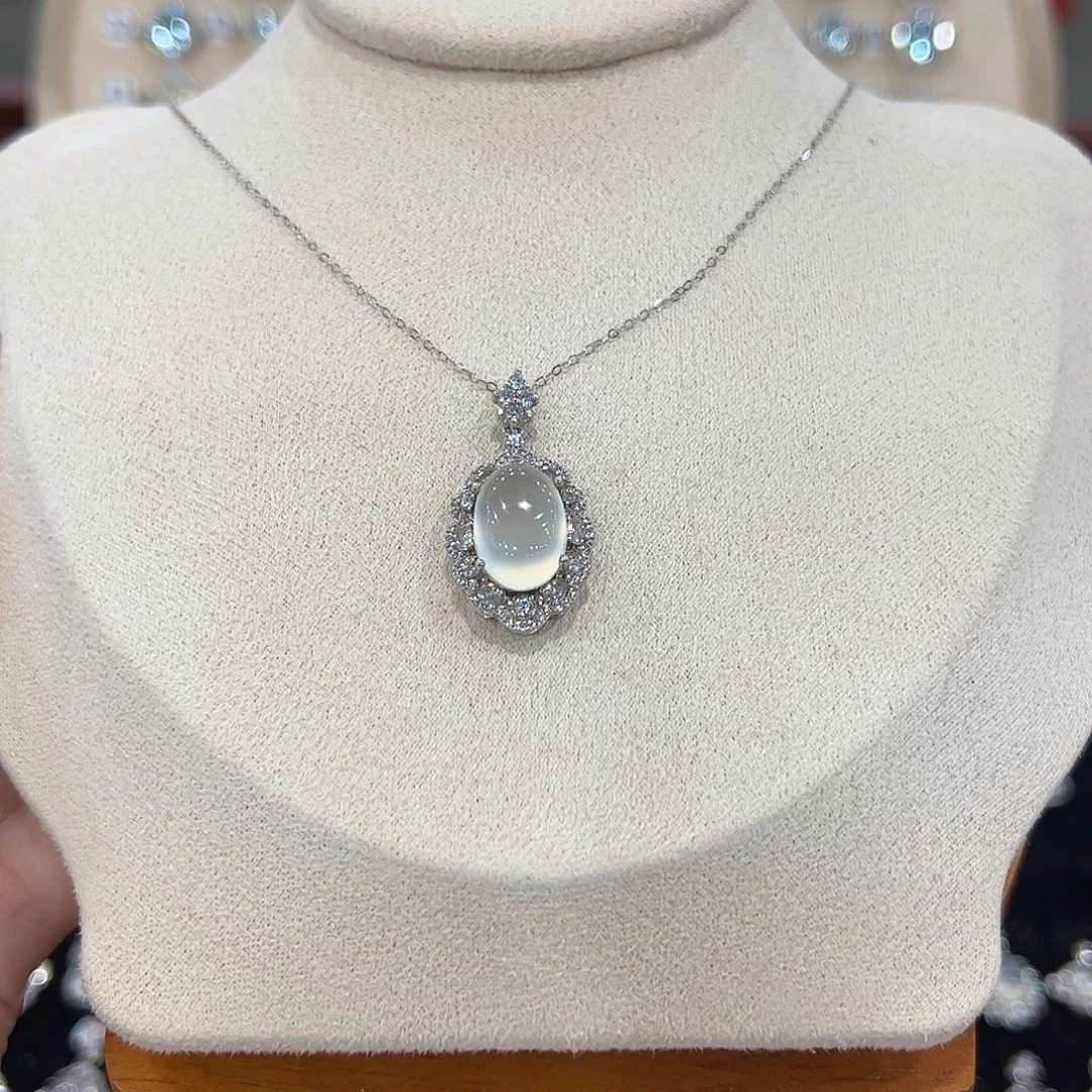 @***亮蛇纹石玉银S925镶嵌颈饰