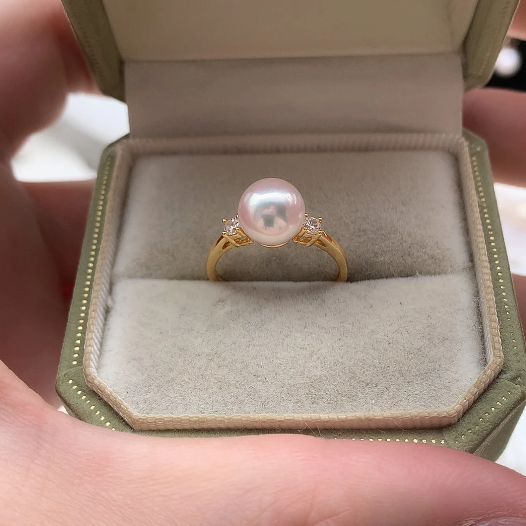 戒指银S925镶嵌海水珍珠8-8.5mm ak