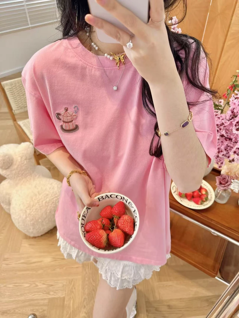 熊猫纸袋 [熊猫老师的咖啡厅] 美式复古咖啡刺绣T恤25227