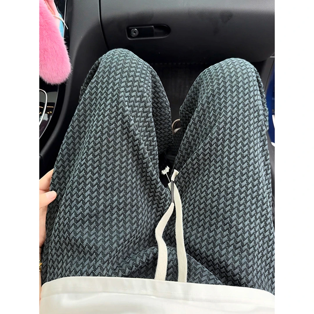 秋冬季休闲裤子男款潮牌高级感雪尼尔阔腿oversize大码直筒格子裤